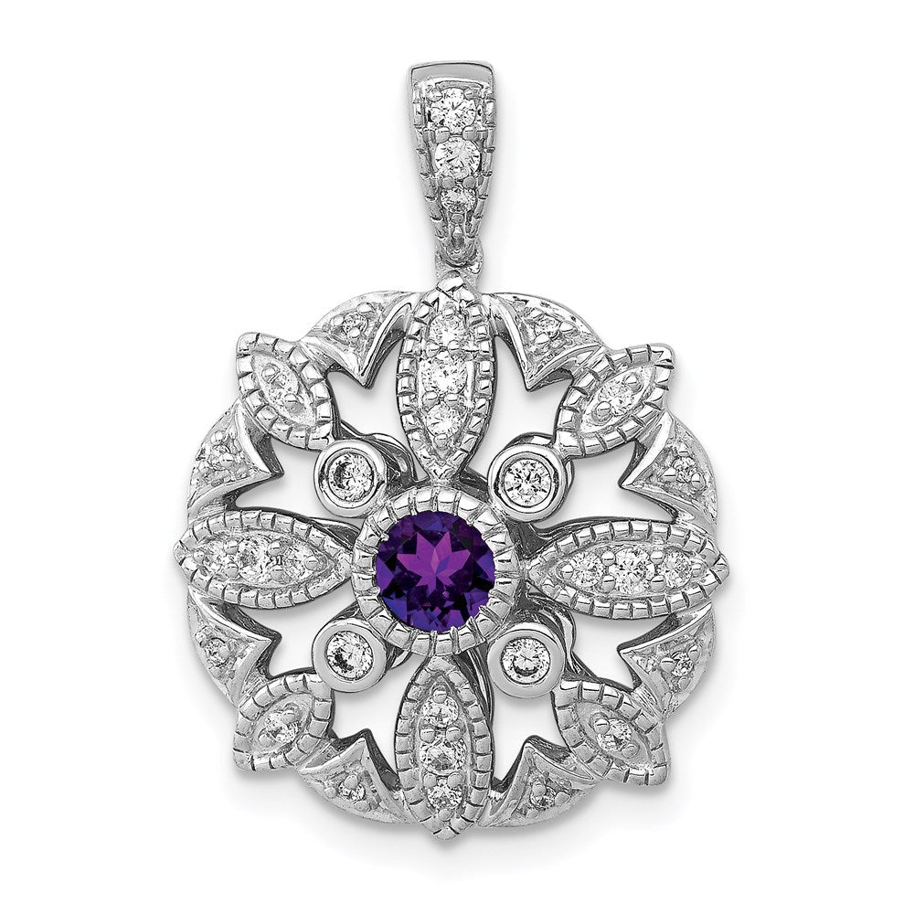 14K Weißgold Anhänger mit echtem Diamant und 0,25 ct. Amethyst, Fancy-Schliff