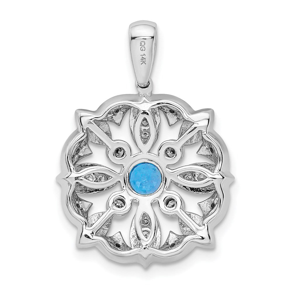 14K Weißgold Anhänger mit echtem Diamant & 0,25 ct. Blautopas, ausgefallenes Design