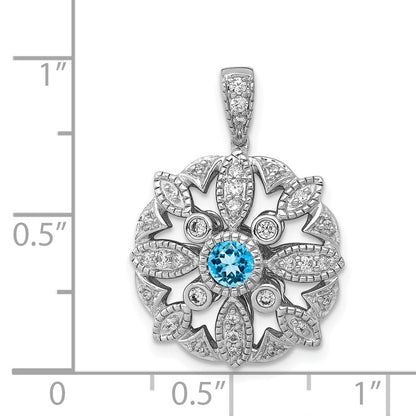 14K Weißgold Anhänger mit echtem Diamant & 0,25 ct. Blautopas, ausgefallenes Design