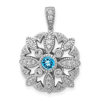 14K Weißgold Anhänger mit echtem Diamant & 0,25 ct. Blautopas, ausgefallenes Design