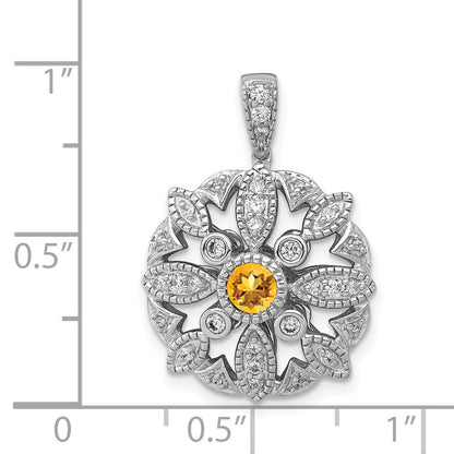 14K Weißgold Anhänger mit echtem Diamant und 0,25 ct. Citrin, Fancy-Design