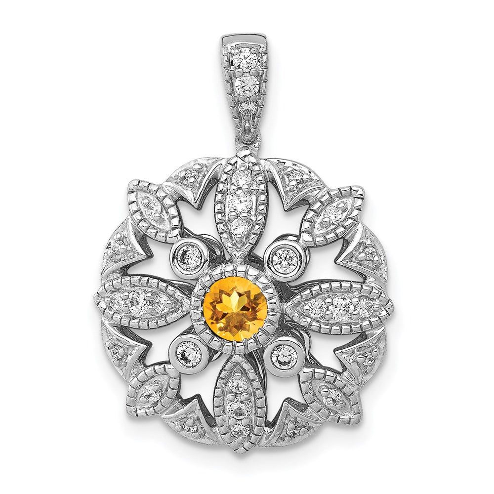 14K Weißgold Anhänger mit echtem Diamant und 0,25 ct. Citrin, Fancy-Design