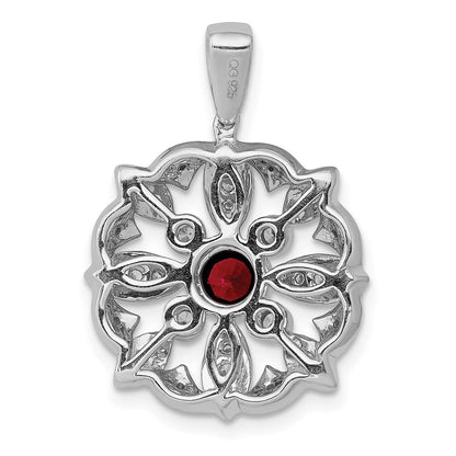 14 K Weißgold Anhänger mit echten Diamanten und 0,25 ct. Granat, ausgefallenes Design