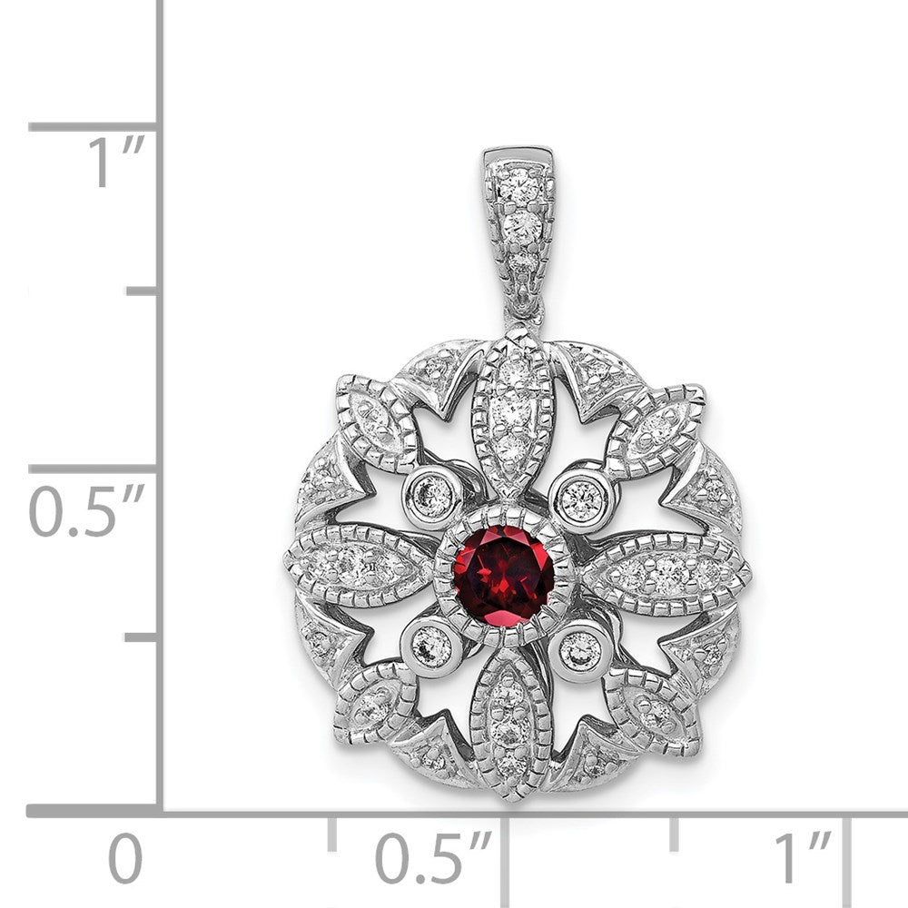 14 K Weißgold Anhänger mit echten Diamanten und 0,25 ct. Granat, ausgefallenes Design