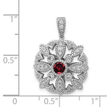 14 K Weißgold Anhänger mit echten Diamanten und 0,25 ct. Granat, ausgefallenes Design
