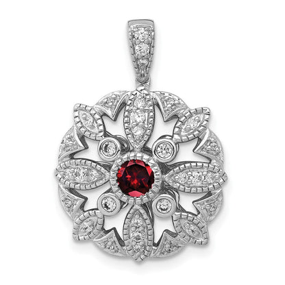 14 K Weißgold Anhänger mit echten Diamanten und 0,25 ct. Granat, ausgefallenes Design