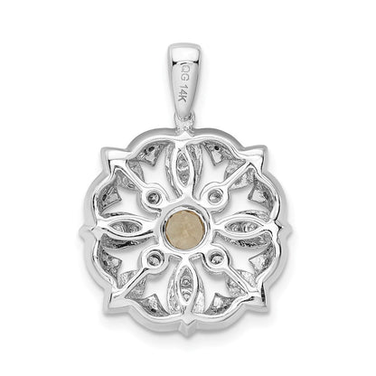 14K Weißgold Anhänger mit echtem Diamant und 0,25 ct. Peridot, ausgefallenes Design