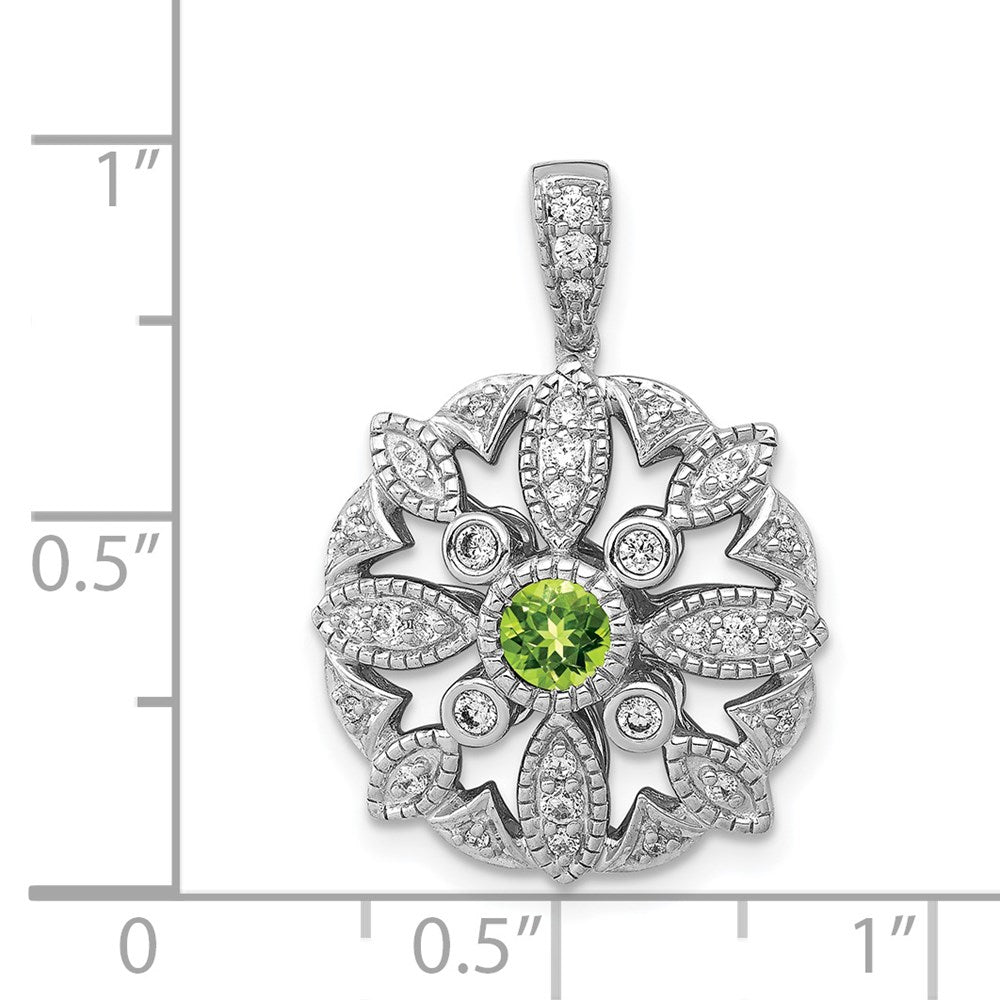14K Weißgold Anhänger mit echtem Diamant und 0,25 ct. Peridot, ausgefallenes Design