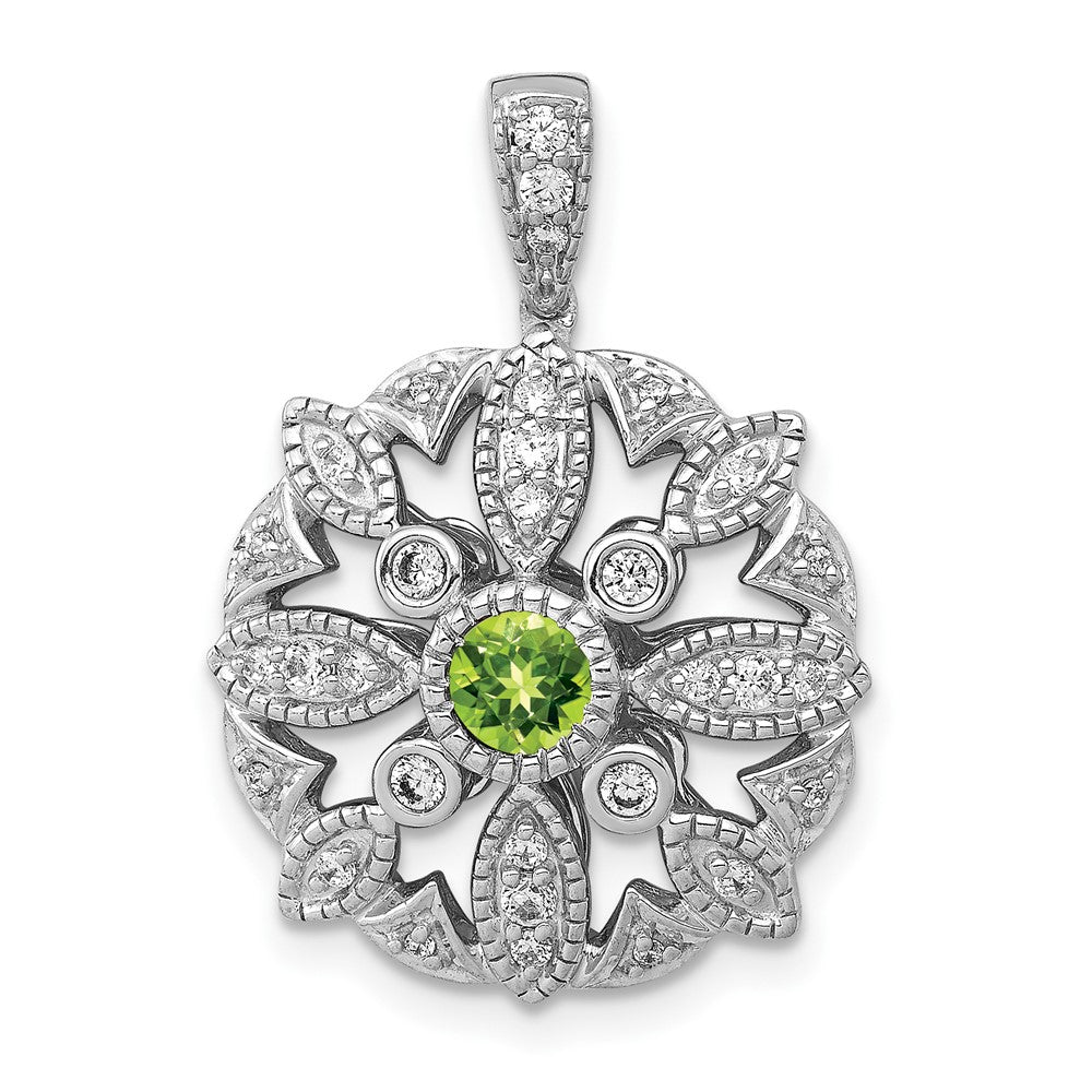 14K Weißgold Anhänger mit echtem Diamant und 0,25 ct. Peridot, ausgefallenes Design