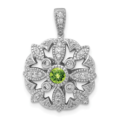 14K Weißgold Anhänger mit echtem Diamant und 0,25 ct. Peridot, ausgefallenes Design