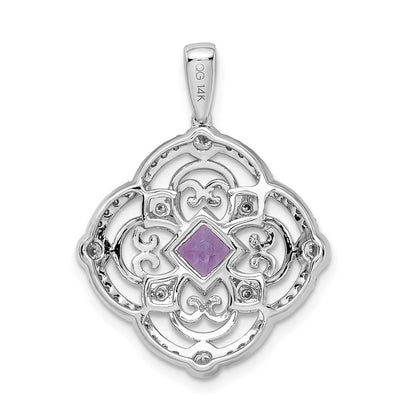 14 K Weißgold Anhänger mit echtem Diamant und 0,39 ct. Amethyst, Fancy-Schliff