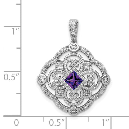 14 K Weißgold Anhänger mit echtem Diamant und 0,39 ct. Amethyst, Fancy-Schliff