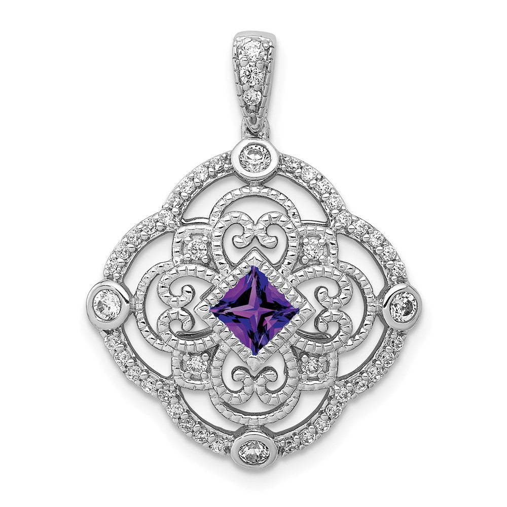 14 K Weißgold Anhänger mit echtem Diamant und 0,39 ct. Amethyst, Fancy-Schliff