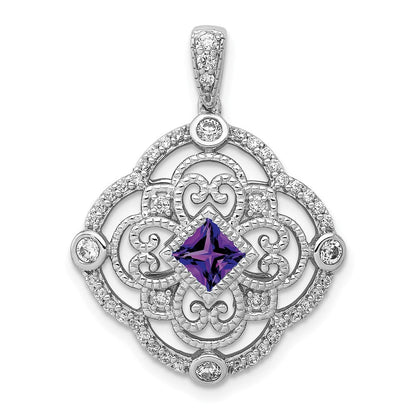 14 K Weißgold Anhänger mit echtem Diamant und 0,39 ct. Amethyst, Fancy-Schliff