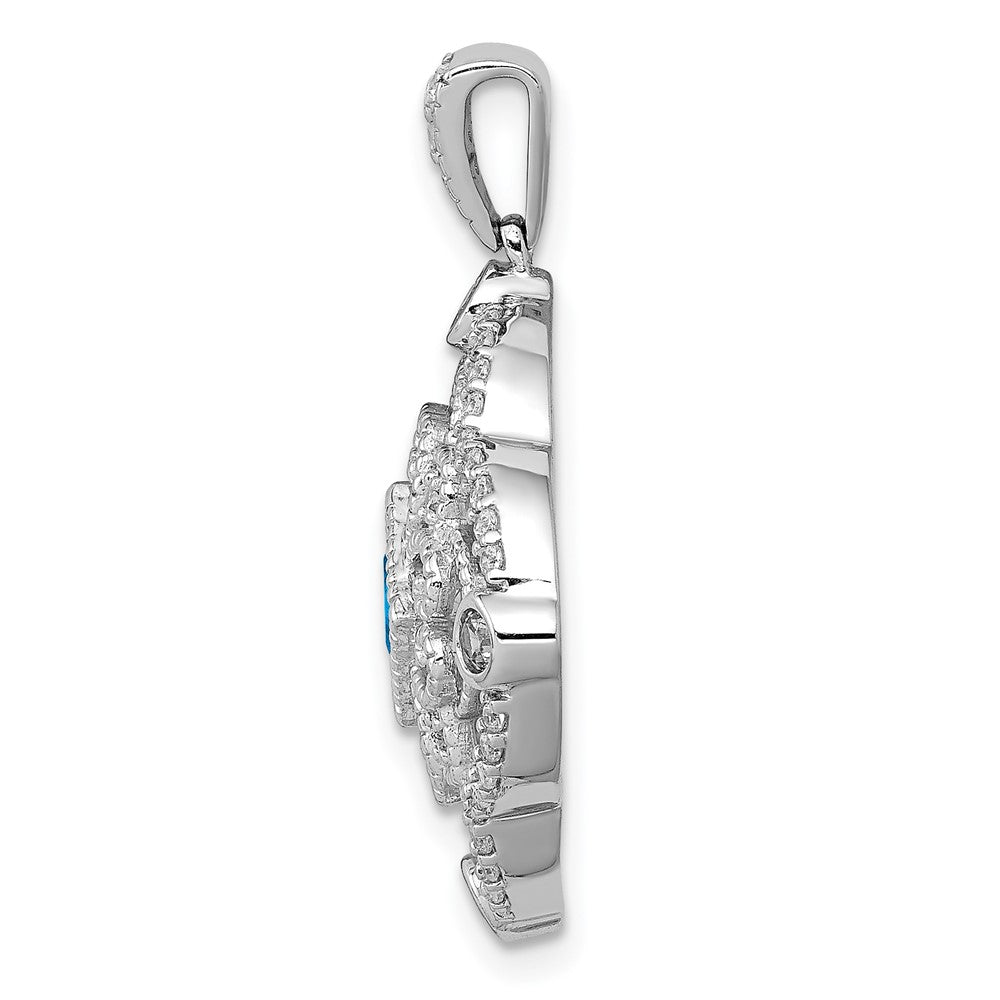 14 K Weißgold Anhänger mit echtem Diamant und 0,39 ct. blauem Topas, Fantasie-Design