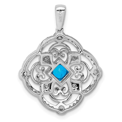 14 K Weißgold Anhänger mit echtem Diamant und 0,39 ct. blauem Topas, Fantasie-Design