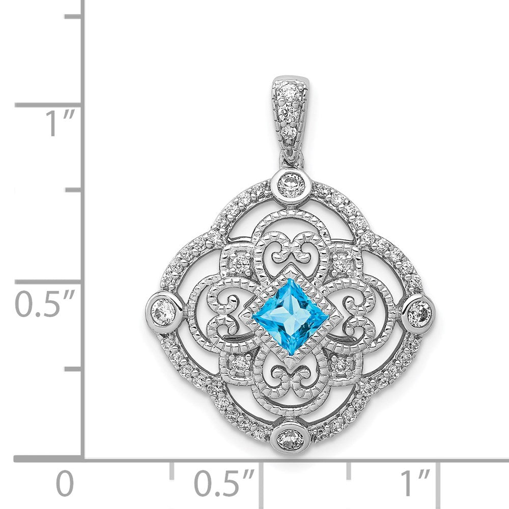 14 K Weißgold Anhänger mit echtem Diamant und 0,39 ct. blauem Topas, Fantasie-Design