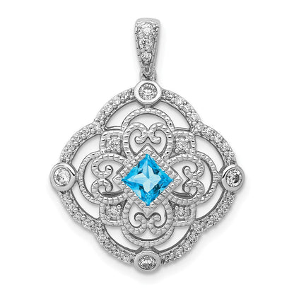 14 K Weißgold Anhänger mit echtem Diamant und 0,39 ct. blauem Topas, Fantasie-Design