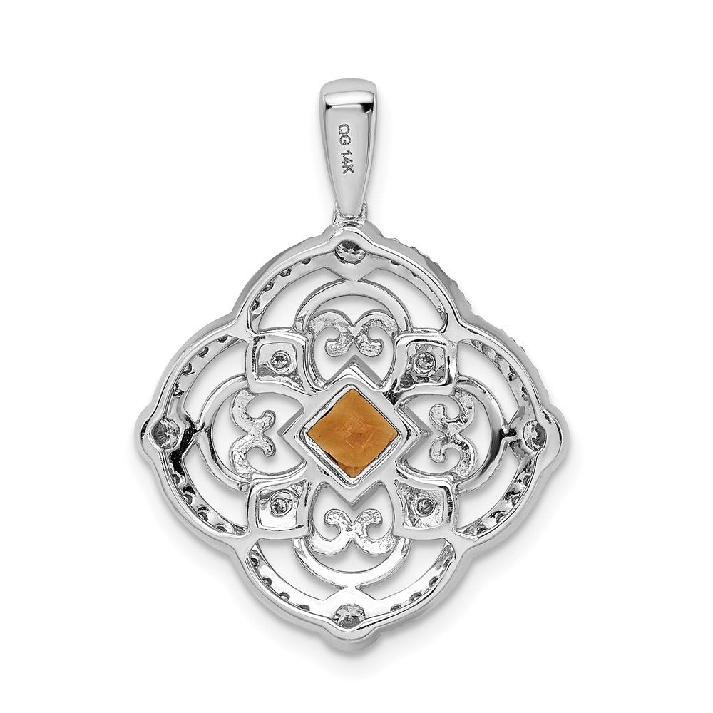 14K Weißgold Anhänger mit Echtdiamant und 0,39 ct. Citrin in Fantasieform