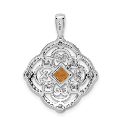 14K Weißgold Anhänger mit Echtdiamant und 0,39 ct. Citrin in Fantasieform