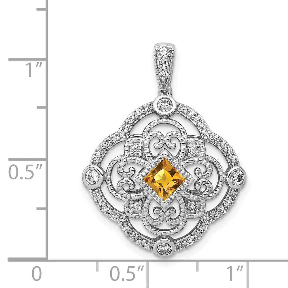 14K Weißgold Anhänger mit Echtdiamant und 0,39 ct. Citrin in Fantasieform