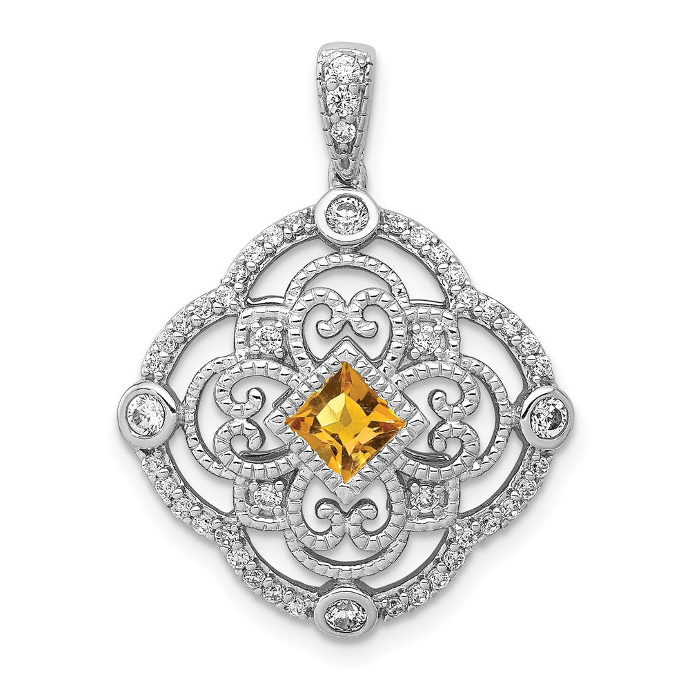 14K Weißgold Anhänger mit Echtdiamant und 0,39 ct. Citrin in Fantasieform