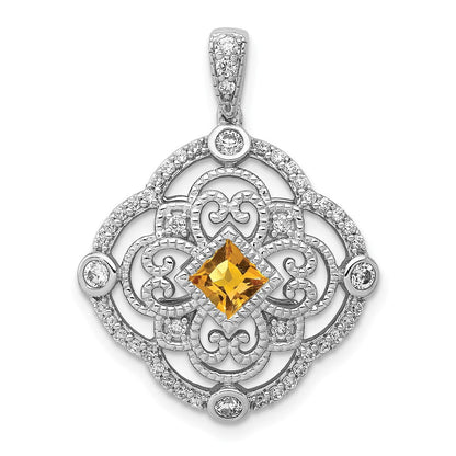 14K Weißgold Anhänger mit Echtdiamant und 0,39 ct. Citrin in Fantasieform