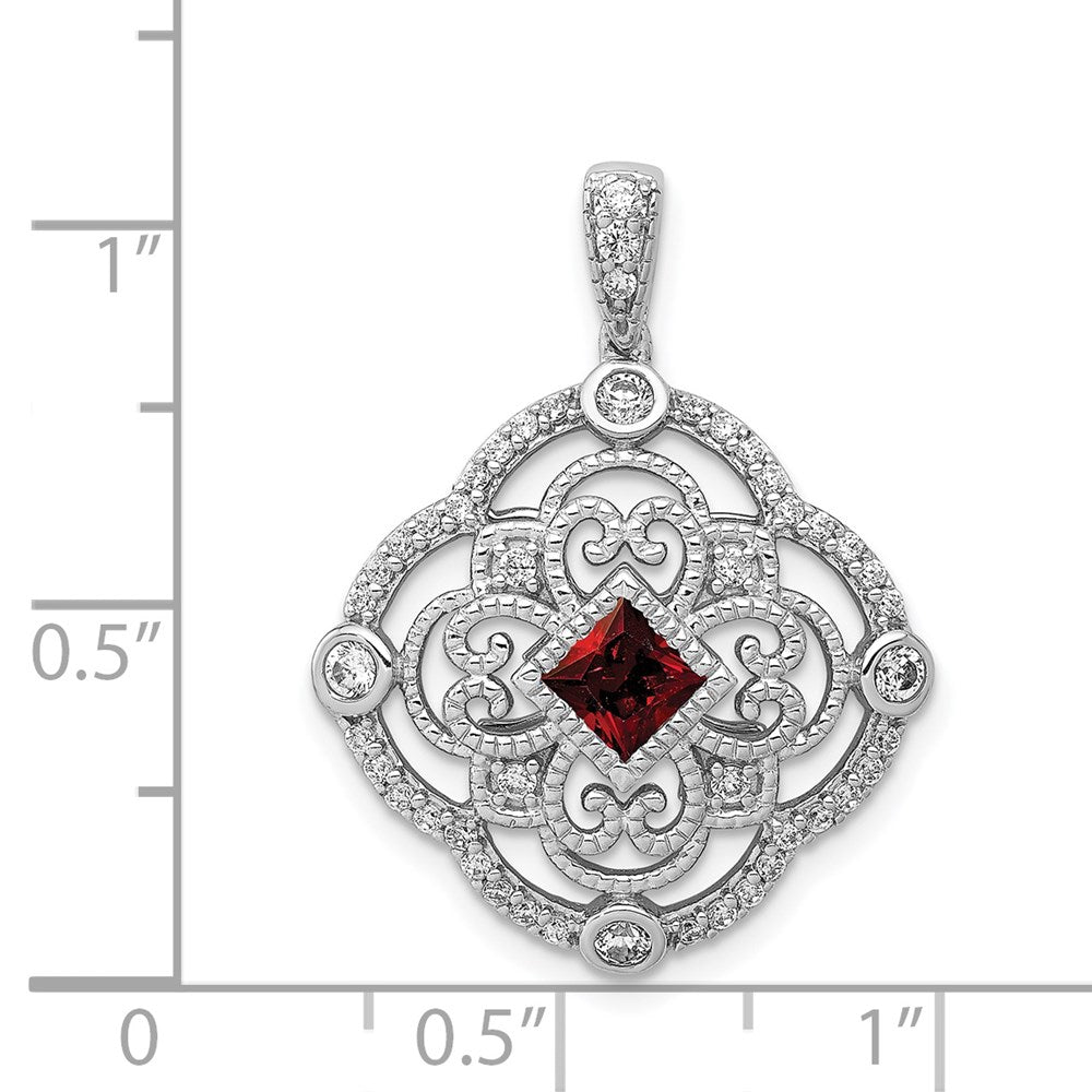 14K Weißgold Anhänger mit echtem Diamant und 0,39 ct. Granat, Fancy-Design