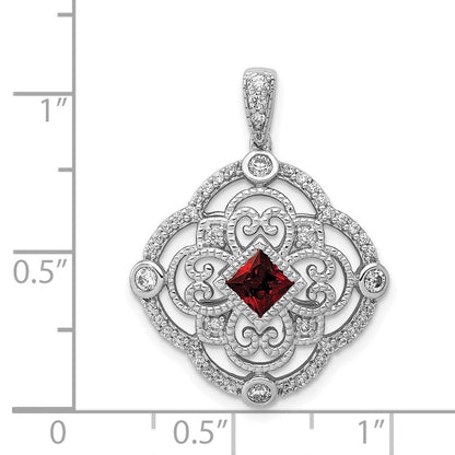 14K Weißgold Anhänger mit echtem Diamant und 0,39 ct. Granat, Fancy-Design