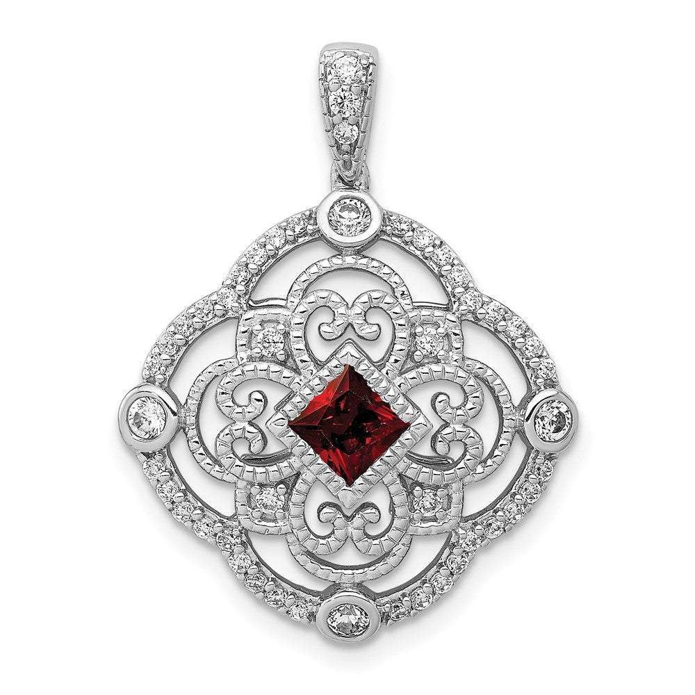 14K Weißgold Anhänger mit echtem Diamant und 0,39 ct. Granat, Fancy-Design