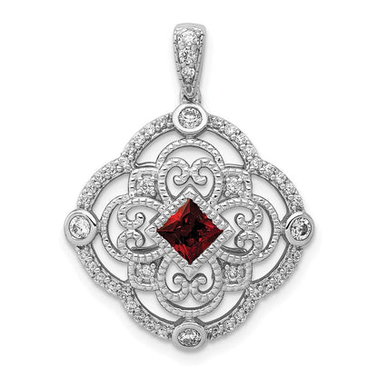 14K Weißgold Anhänger mit echtem Diamant und 0,39 ct. Granat, Fancy-Design