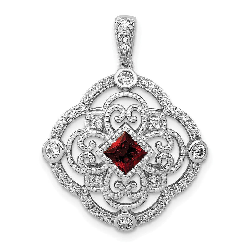 14K Weißgold Anhänger mit echtem Diamant und 0,39 ct. Granat, Fancy-Design
