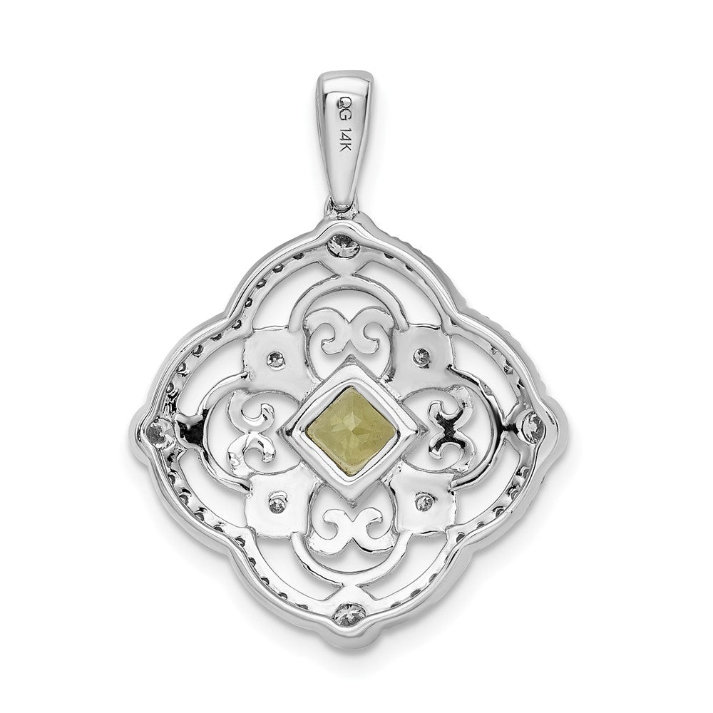 14K Weißgold Anhänger mit echtem Diamant und 0,40 ct. Peridot, Fancy-Design