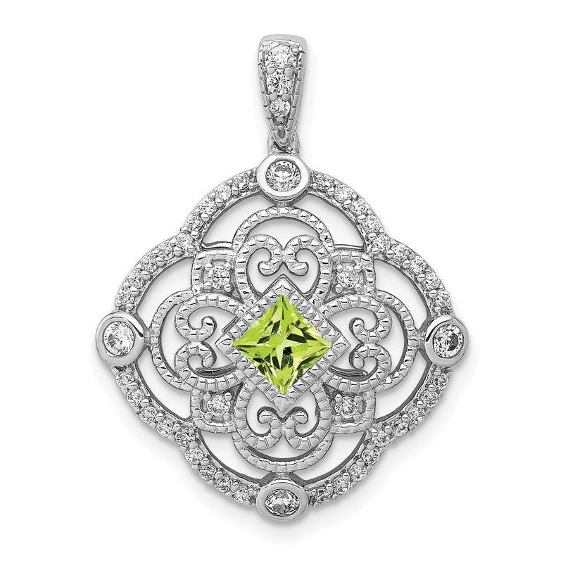 14K Weißgold Anhänger mit echtem Diamant und 0,40 ct. Peridot, Fancy-Design