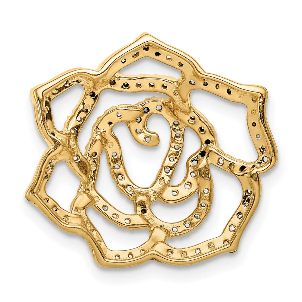 14K Gelbgold Echt Diamant Fantasie Blume Kette Anhänger