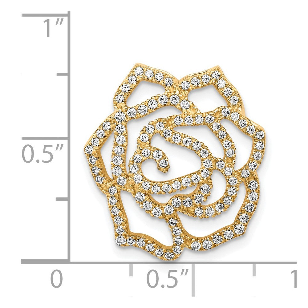 14K Gelbgold Echt Diamant Fantasie Blume Kette Anhänger