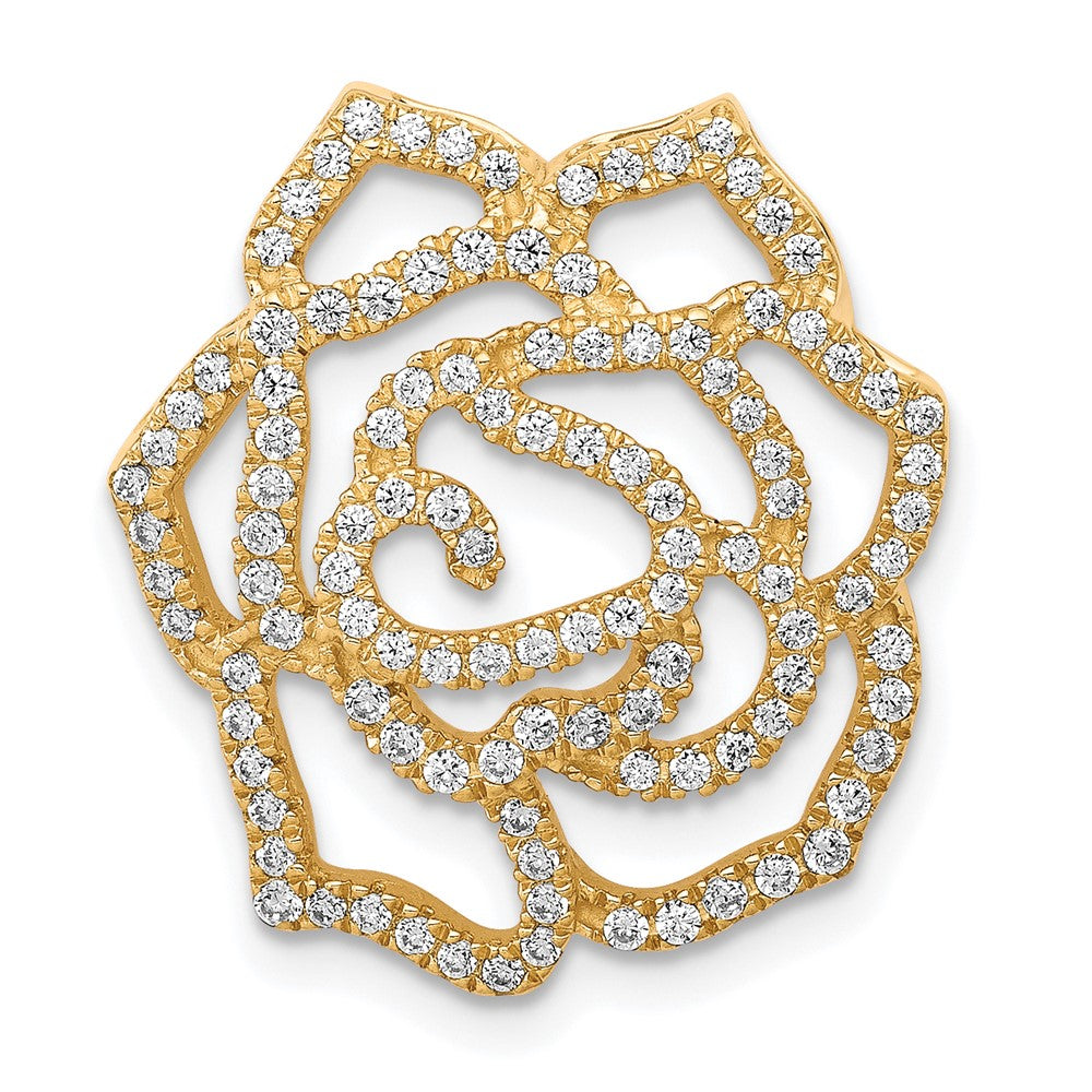 14K Gelbgold Echt Diamant Fantasie Blume Kette Anhänger