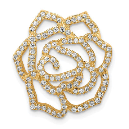 14K Gelbgold Echt Diamant Fantasie Blume Kette Anhänger