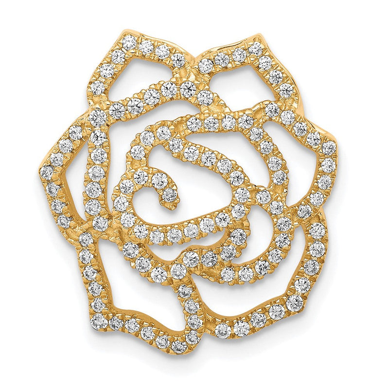 14K Gelbgold Echt Diamant Fantasie Blume Kette Anhänger