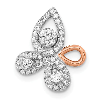 14K Rose & Weißgold 1/4ct. Echt Diamant Fantasie Blatt Kette Anhänger