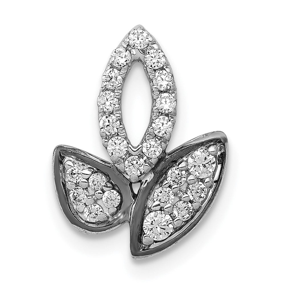14K Weißgold 1/4ct. Echt Diamant Fantasie Blatt Kette Anhänger