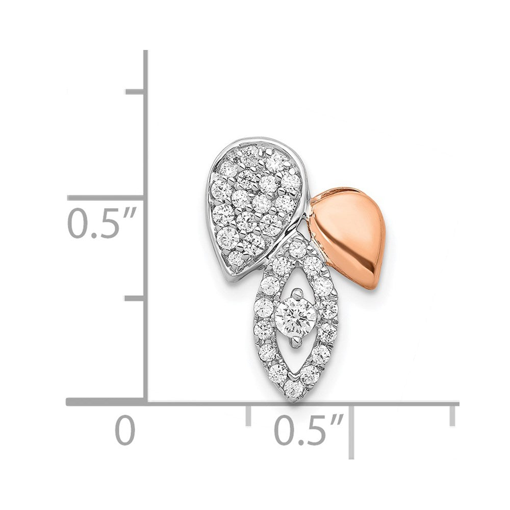 14K Rose & Weißgold 1/3ct. Echt Diamant Fantasie Blatt Kette Anhänger