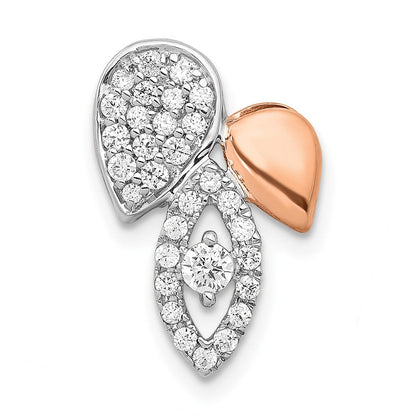 14K Rose & Weißgold 1/3ct. Echt Diamant Fantasie Blatt Kette Anhänger