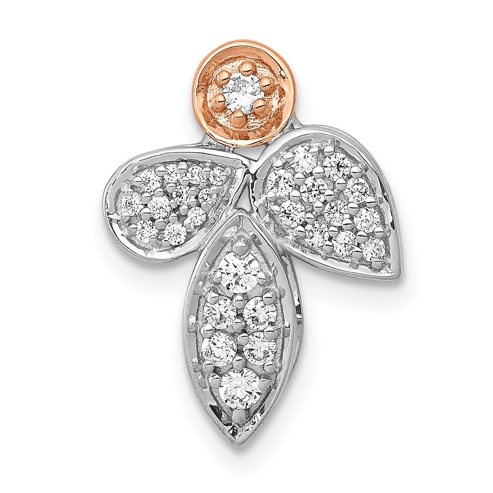 14K Rose & Weißgold 1/4ct. Echt Diamant Fantasie Blatt Kette Anhänger