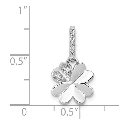 14 Karat Weißgold Kleeblatt-Anhänger mit vierblättrigem Kleeblatt und 0,067 ct. echtem Diamant