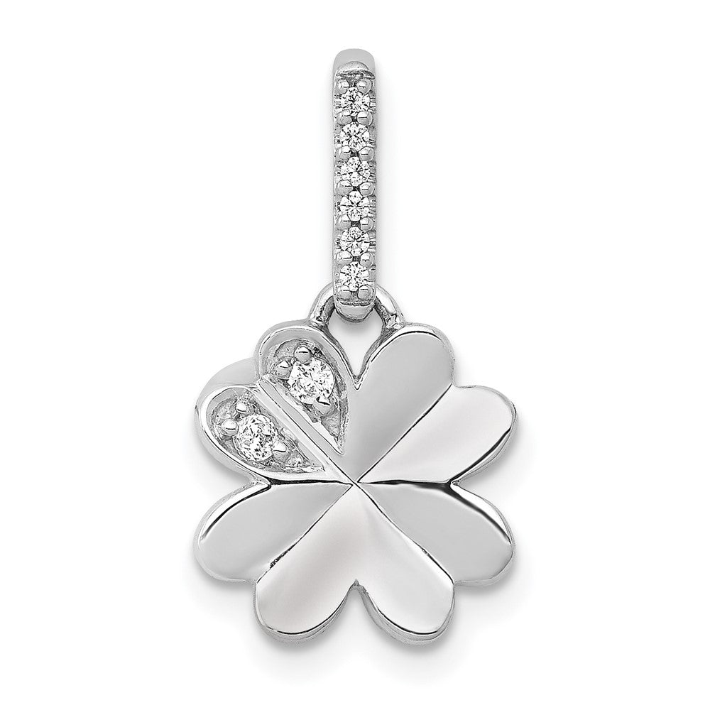 14 Karat Weißgold Kleeblatt-Anhänger mit vierblättrigem Kleeblatt und 0,067 ct. echtem Diamant