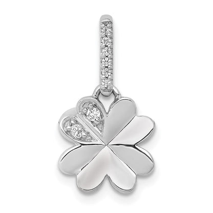 14 Karat Weißgold Kleeblatt-Anhänger mit vierblättrigem Kleeblatt und 0,067 ct. echtem Diamant