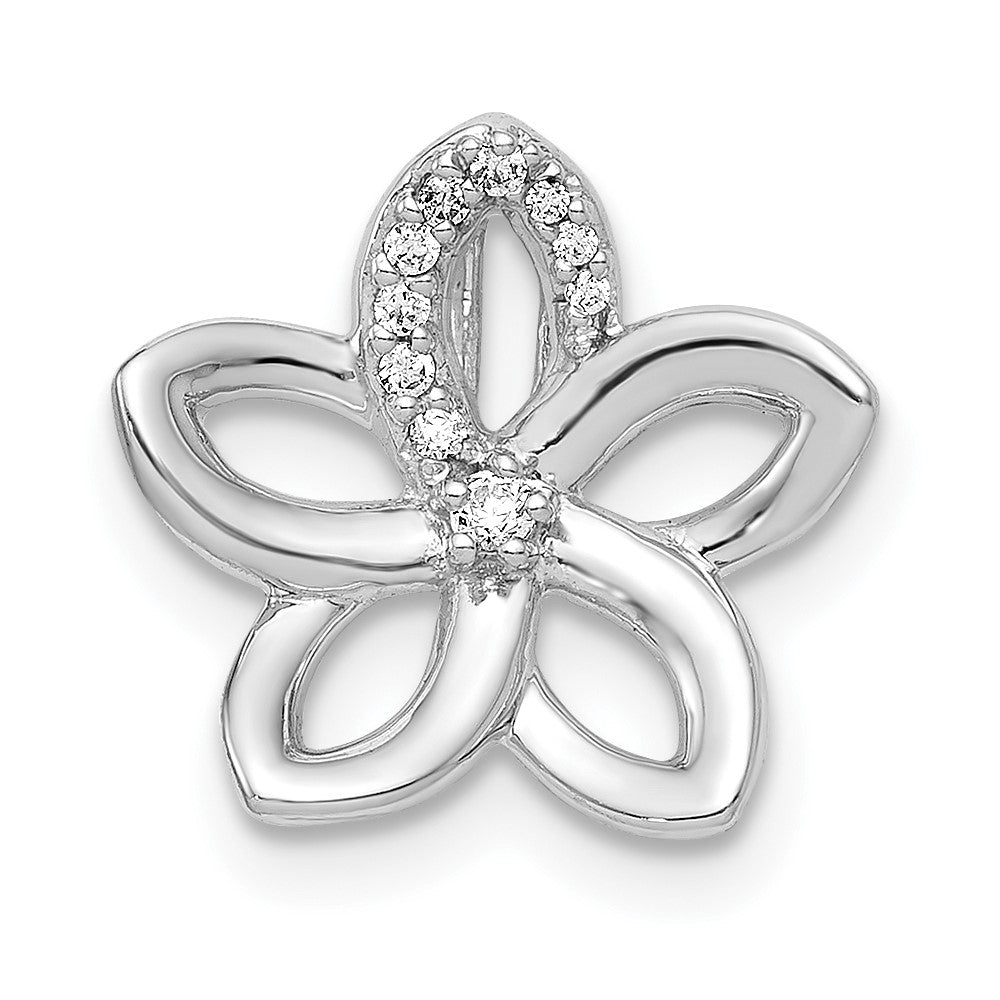 14K Weißgold 1/20ct. Echt Diamant Blume Kette Anhänger