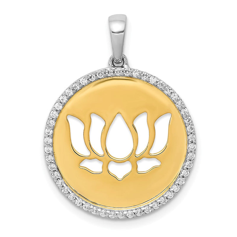 14K Bicolor-Gold Anhänger Lotusblume mit echten Diamanten