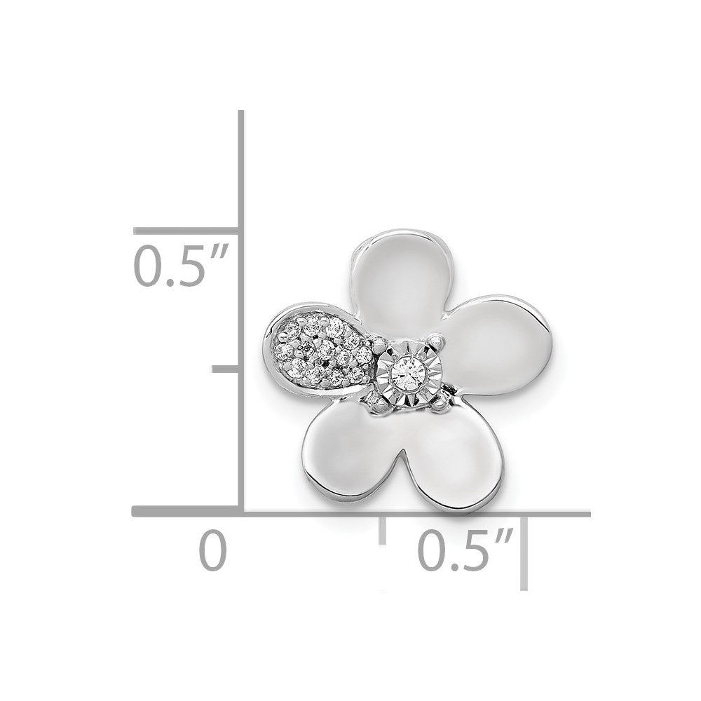 14K Weißgold 1/20ct. Echt Diamant Blume Kette Anhänger